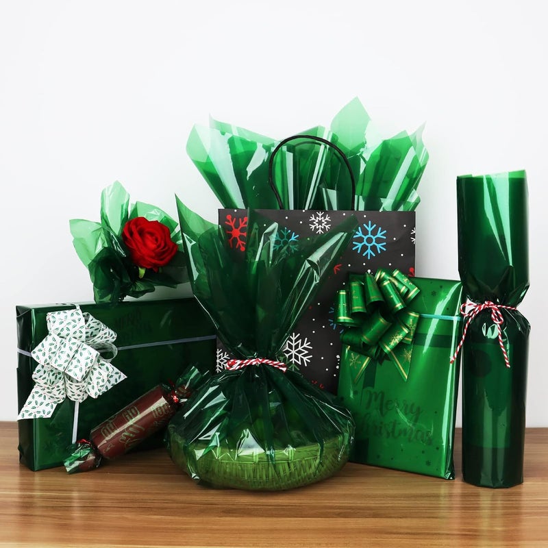 Giiffu Clear Cellophane Wrap Roll-Green Plastic Cello Paper Roll 34 In Wide X 100 Ft Long, 3 Mil Thick Gift Wrapping Paper for Hampers, Flower Paper Wrap For Bouquets, Baskets, Treats, DIY Arts Crafts Décor - Image 5